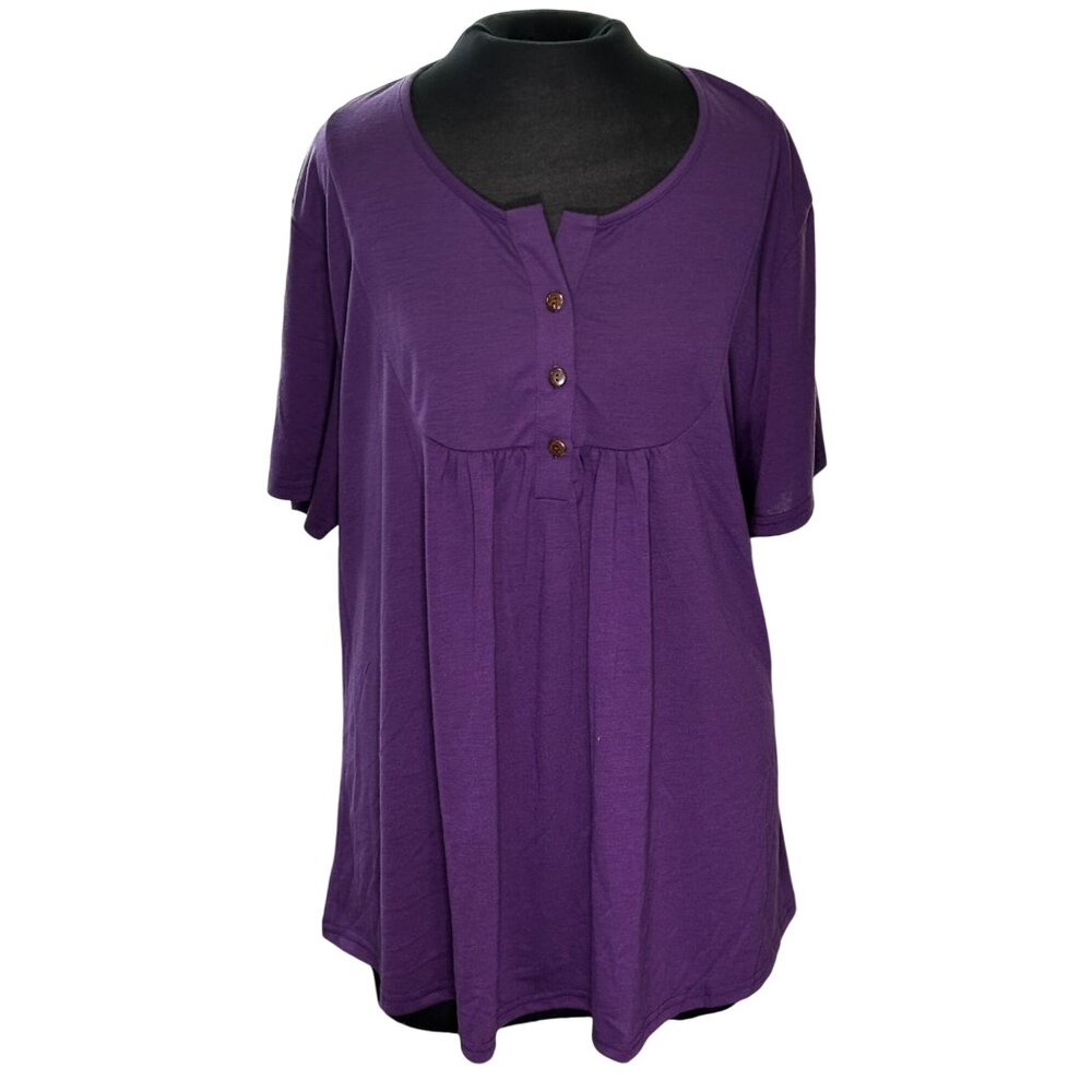 Vislily Plus Size Purple Button-Front Tunic Top Rayon/Spandex